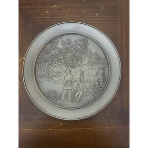 "The Trout Stream" Currier & Ives Metal Decorative Hanging Plate Some Damage See